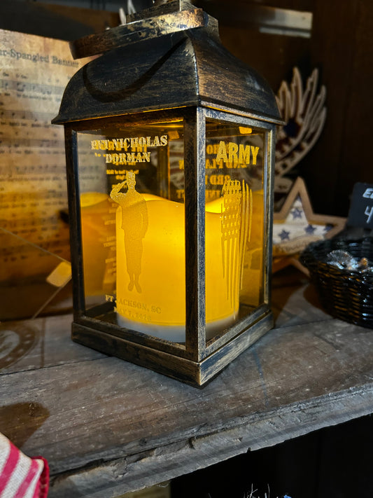 Personalized Forge Lantern - Custom Etched Military Keepsake